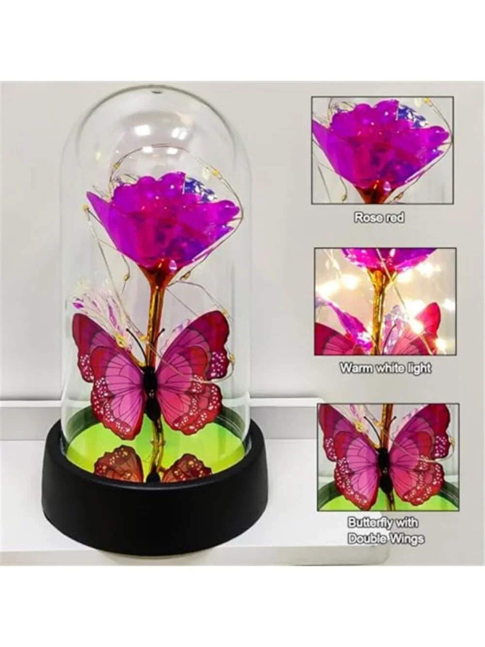 Galaxy Rose In Glass Dome LED Light Up Forever Flower Romantic Gift Decor